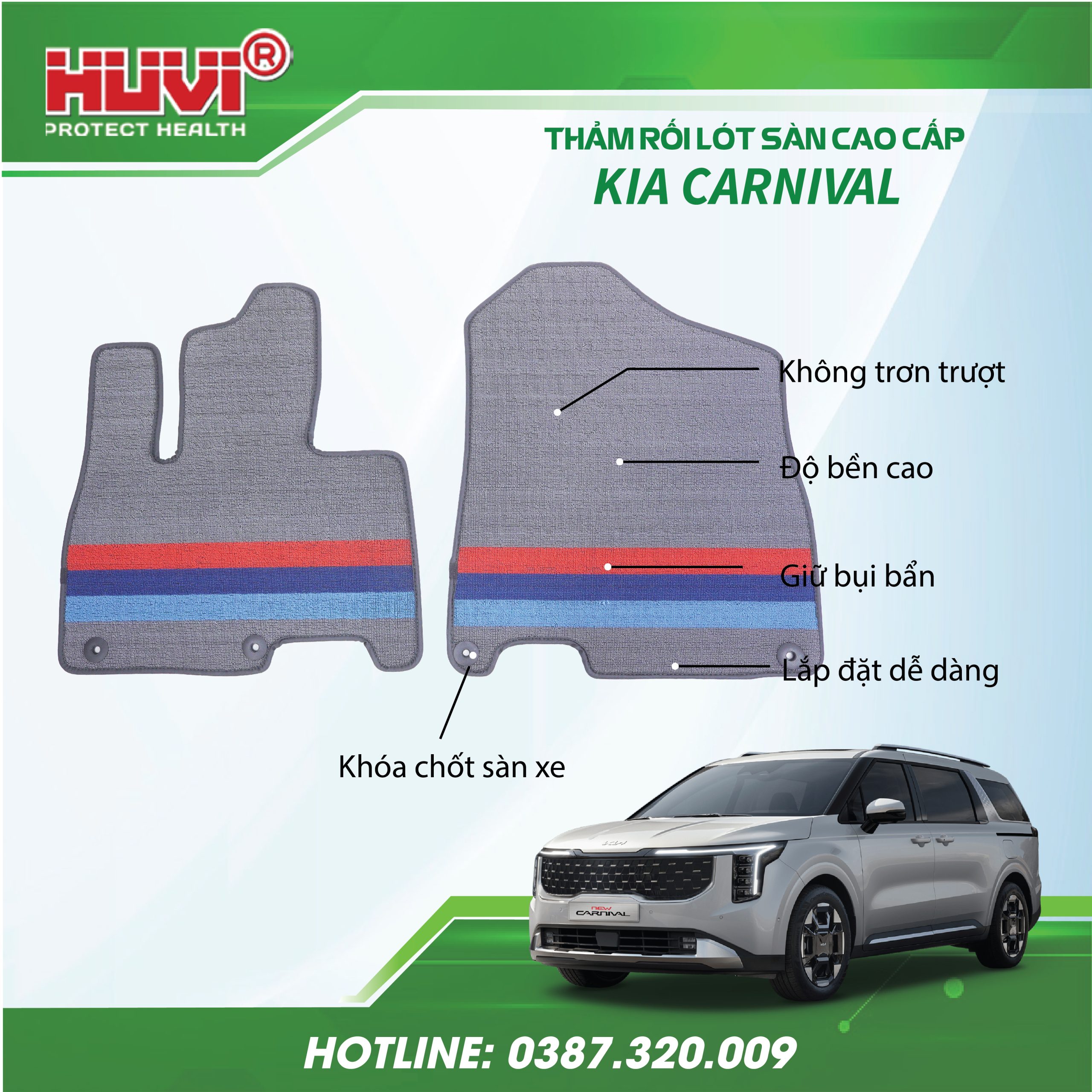 Thảm lót rối ô tô Kia Carnival nhựa PVC cao cấp.