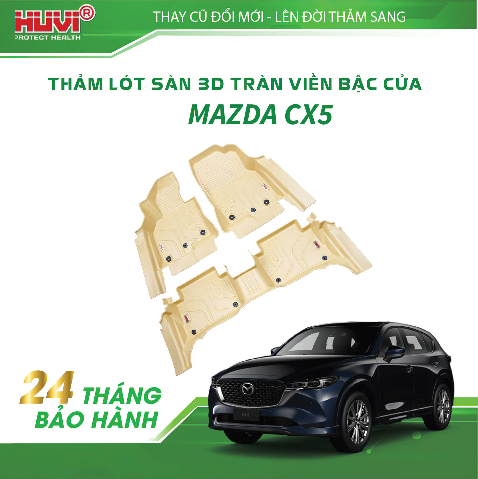 Thảm lót sàn ô tô Mazda CX-5 2018-2025 tràn viền bậc cửa.