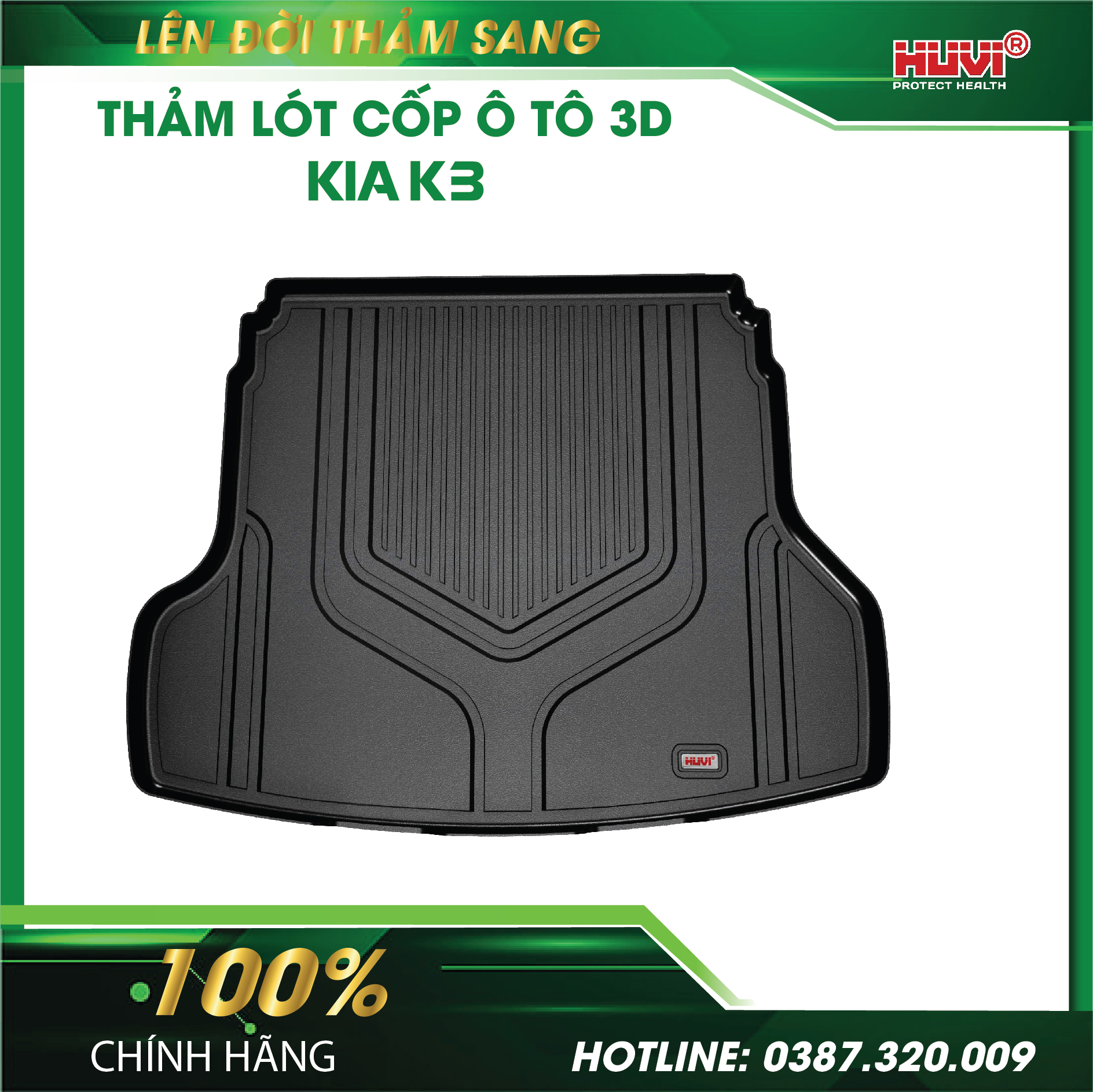 Thảm lót cốp ô tô Kia K3 2025 nhựa TPE nguyên sinh.