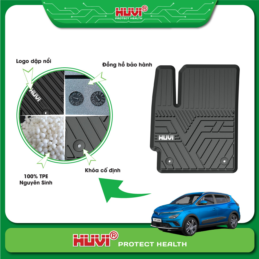 Chế độ bảo hành thảm sàn ô tô Huvi Protect Health.