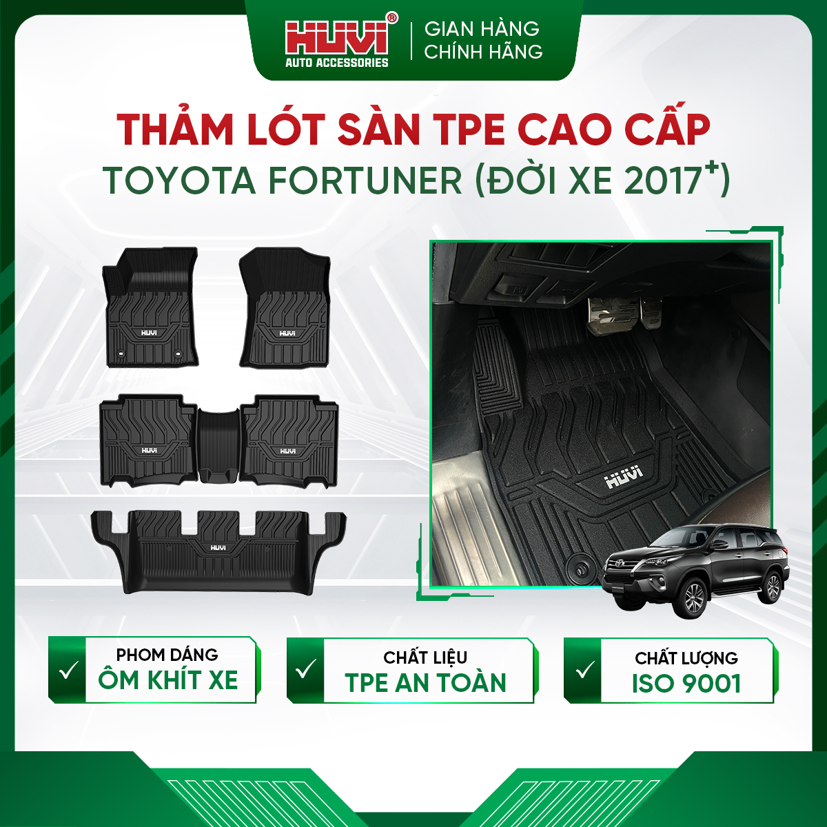 Thảm lót sàn ô tô Toyota Fortuner 2017-2023 Đúc Khuôn TPE Cao Cấp Huvi