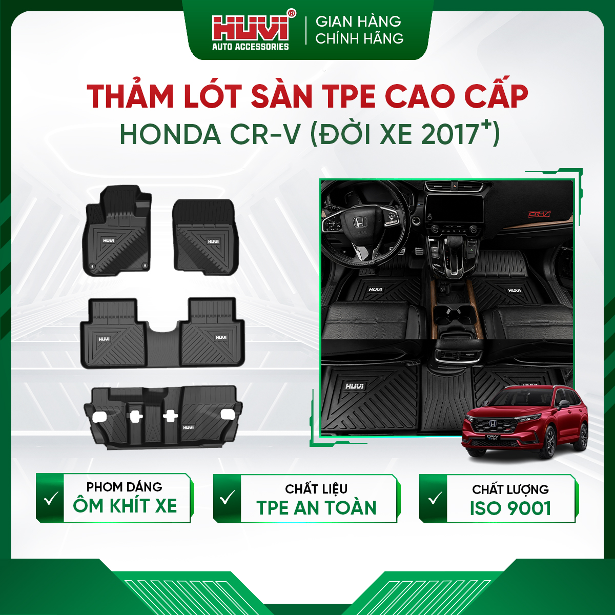 Thảm lót sàn ô tô Honda CRV 2017-2022 Nhựa TPE Đúc Khuôn Cao Cấp Huvi