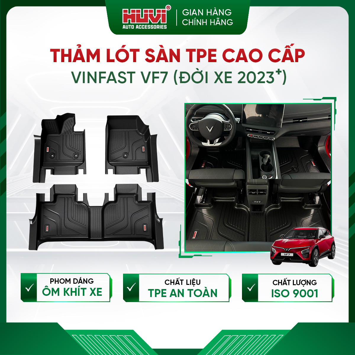 Thảm lót sàn ô tô Vinfast VF7 tràn viền bậc cửa Huvi