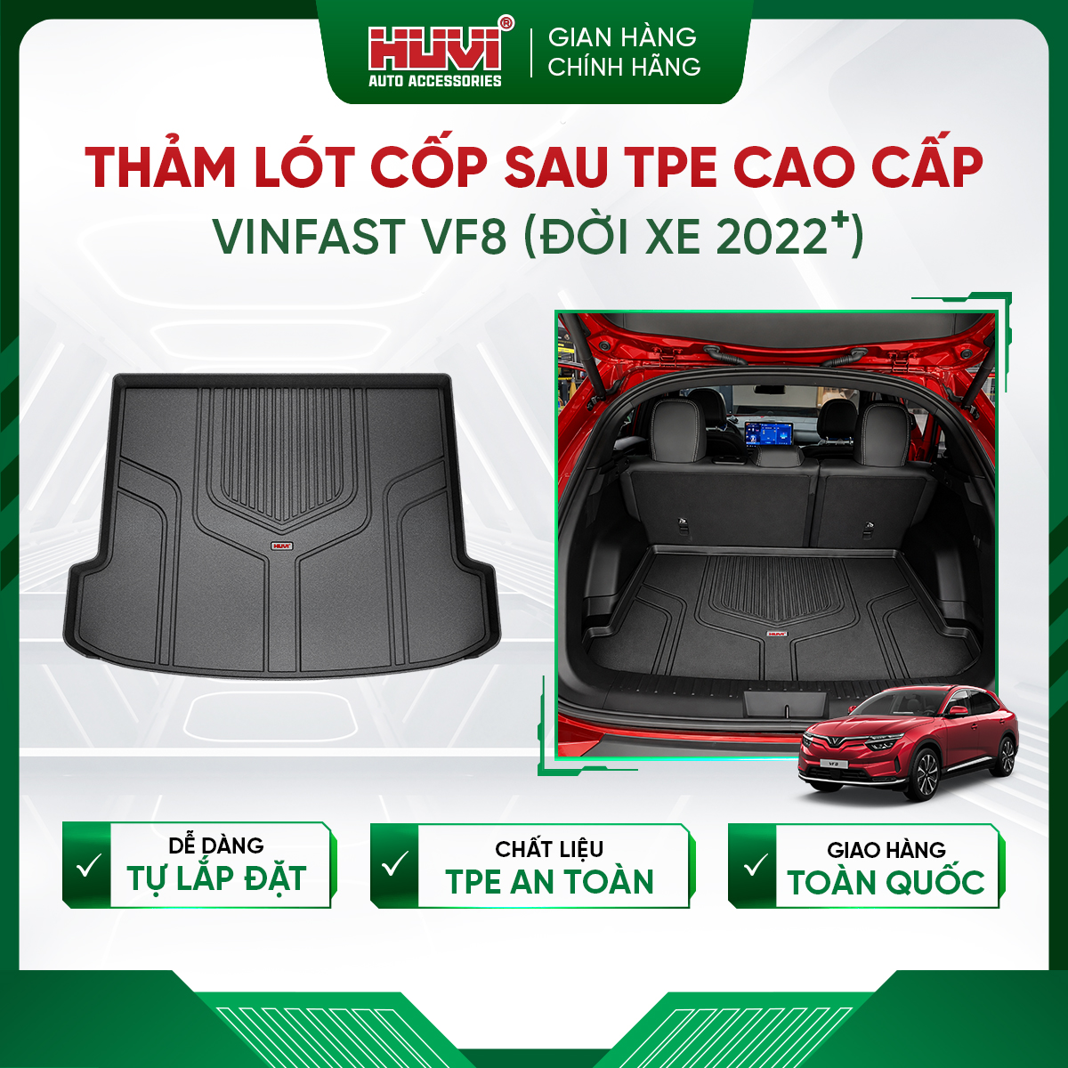 Thảm lót sàn ô tô Vinfast VF8 Eco (2023-2025) tràn viền bậc cửa Huvi