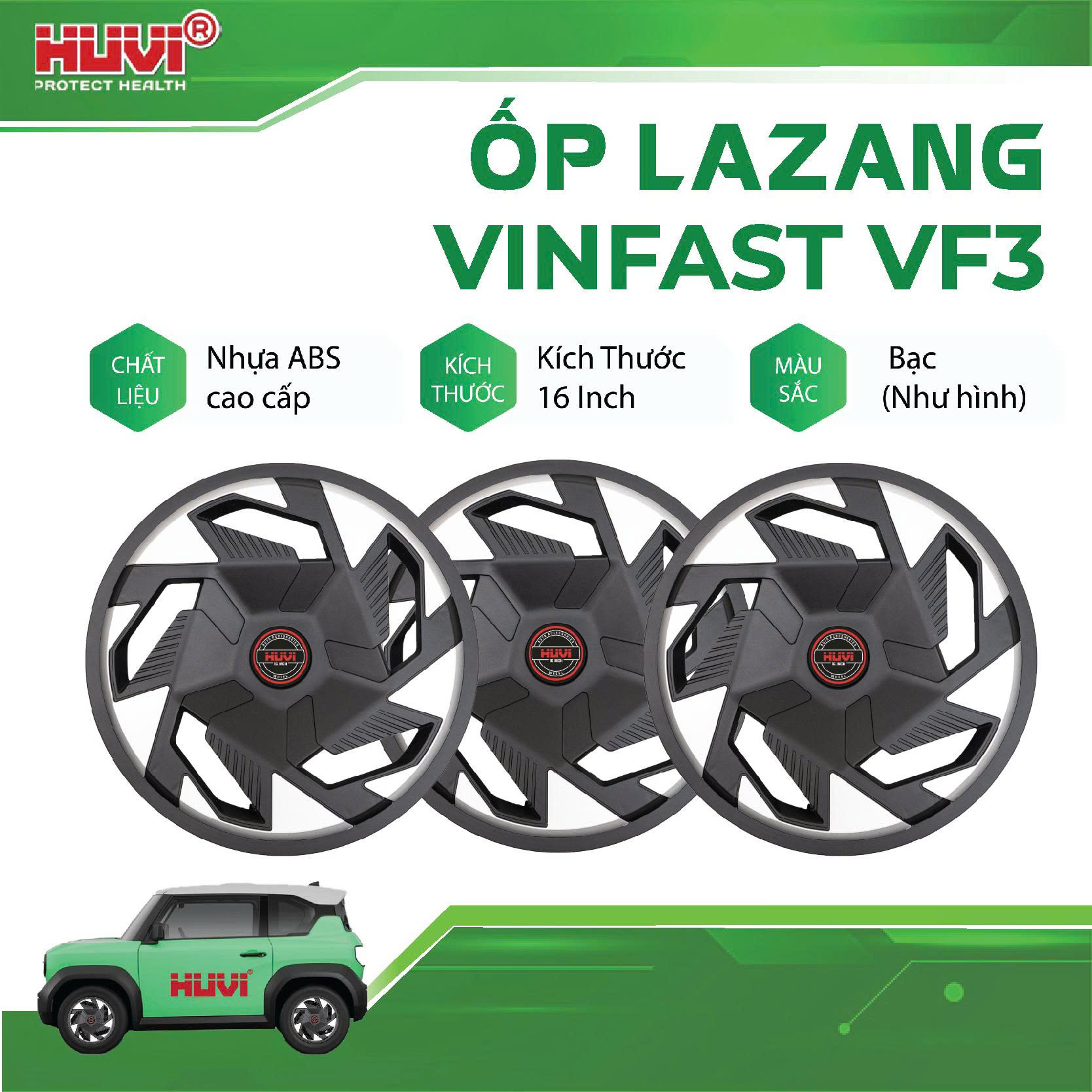 Ốp lazang Vinfast VF3 lắp chuẩn theo xe.