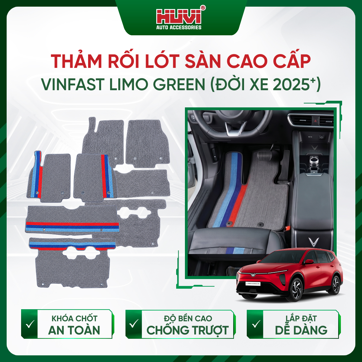 Thảm lót rối ô tô Vinfast Limo Green 2025 nhựa PVC Huvi