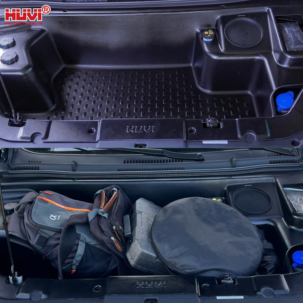 Lót cốp trước Vinfast Limo Green nâng cấp khoan chứa đồ.